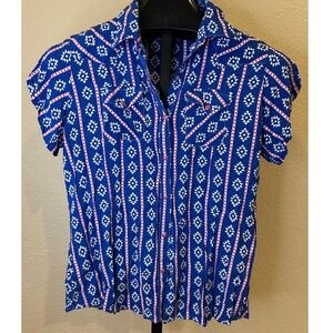 Wrangler Western Geometric Print Short Sleeve Button Up Shirt Women L